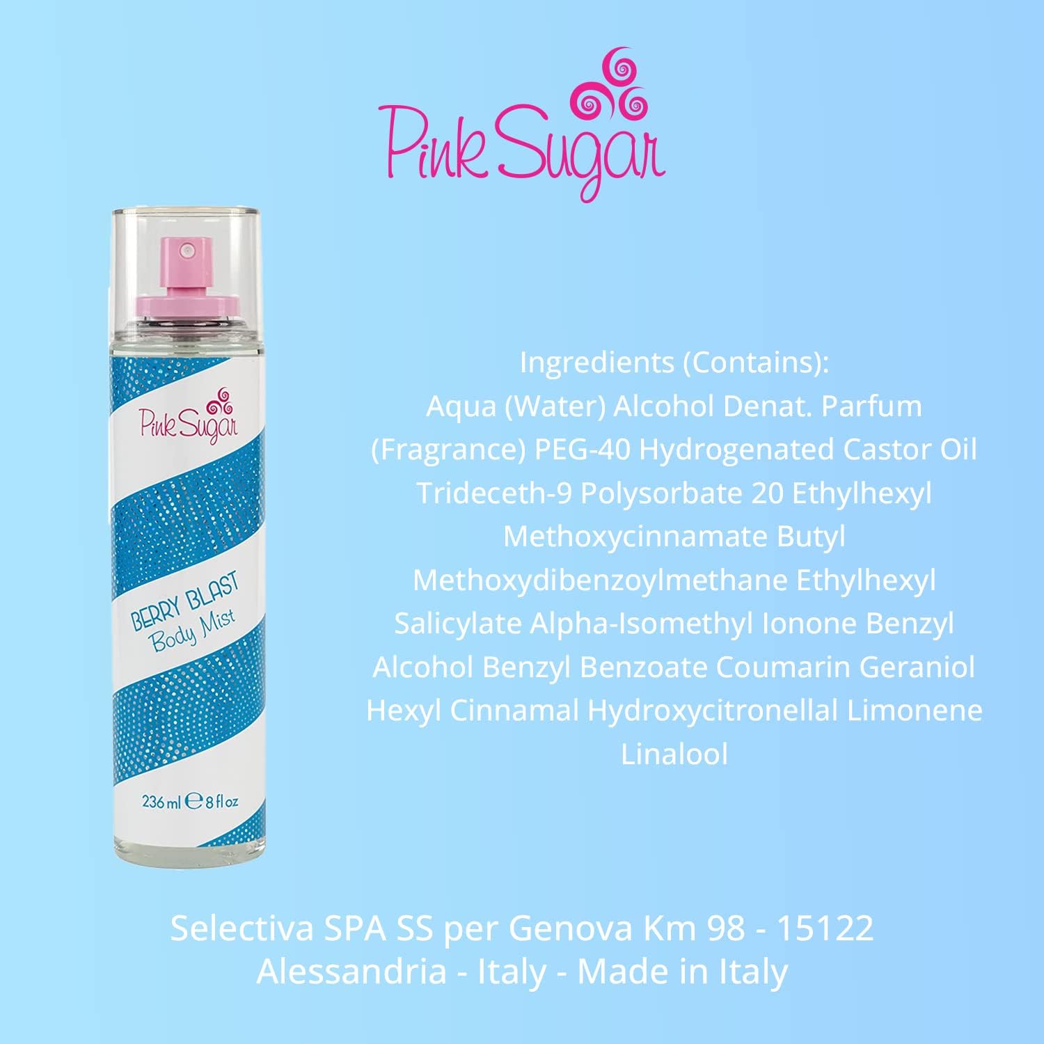 Fragancia Pink Sugar Berry Blast Body Mist para Mujeres, 8 oz