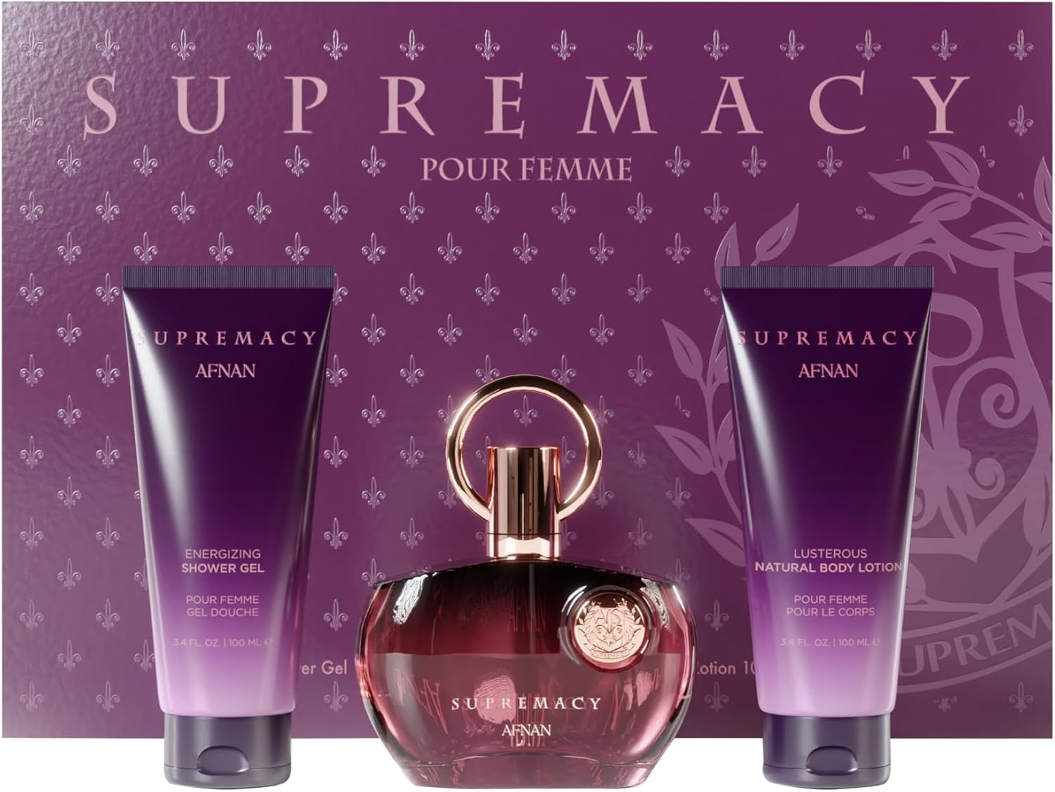 Fragancia Afnan Supremacy Purple Set de Regalo Unisex EDP+Body Lotion+Gel de Ducha, 100ml