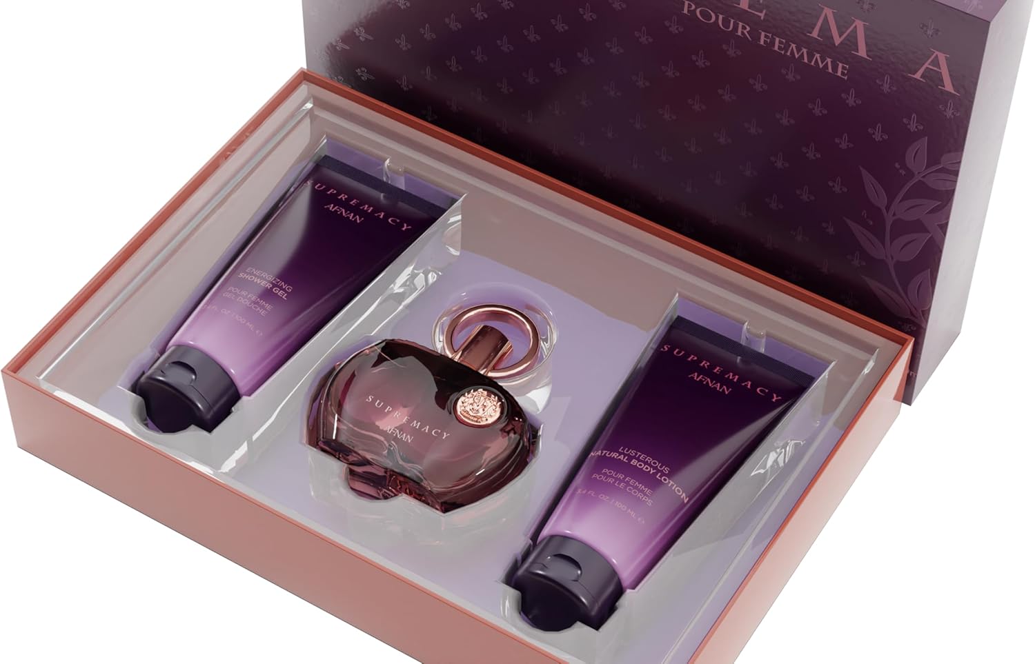 Fragancia Afnan Supremacy Purple Set de Regalo Unisex EDP+Body Lotion+Gel de Ducha, 100ml