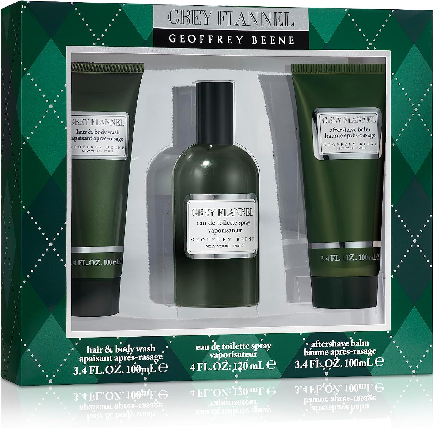 Fragancia Grey Flannel Geoffrey Beene Set de regalo para Hombre, EDT+Body Wash+After Shave